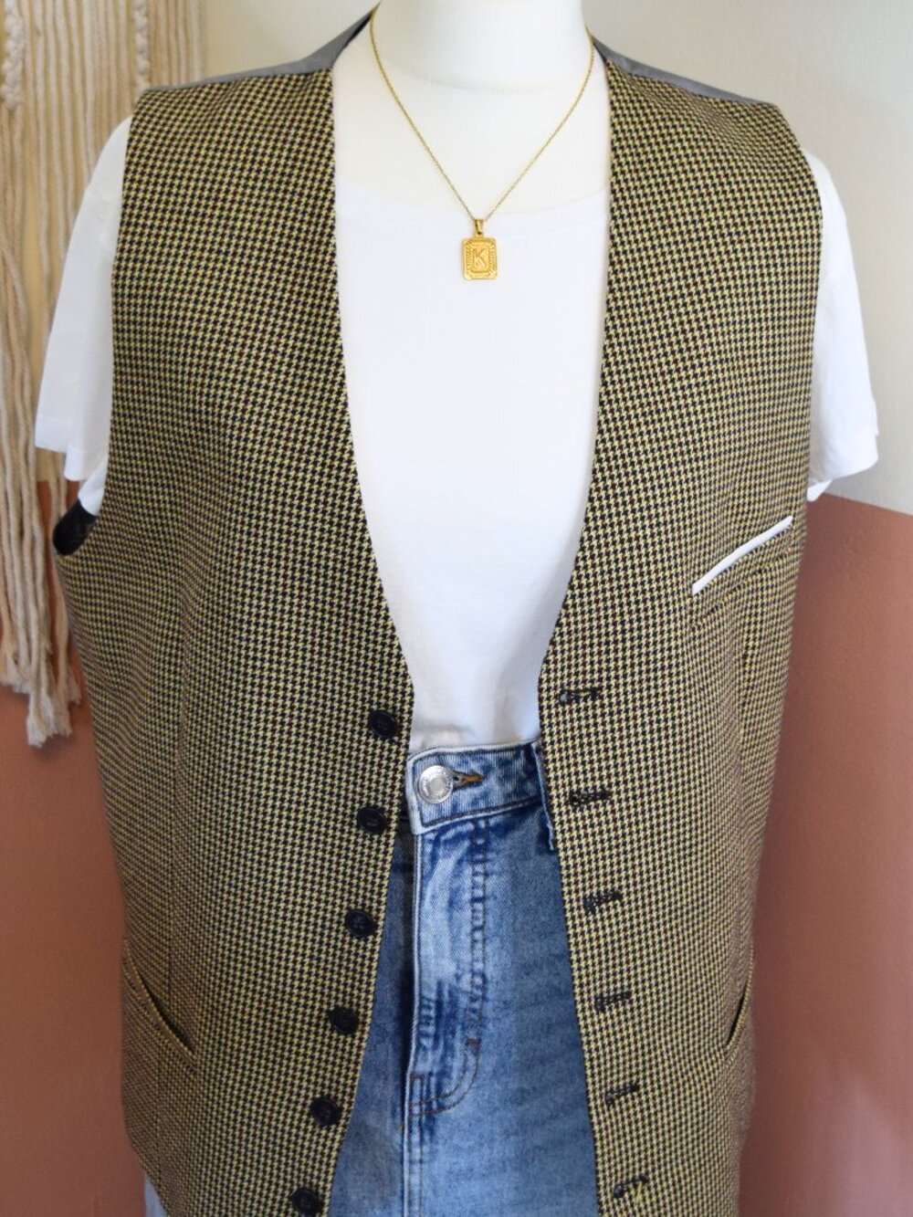 Heart and Dagger Houndstooth Suit Vest Men's 44R XL